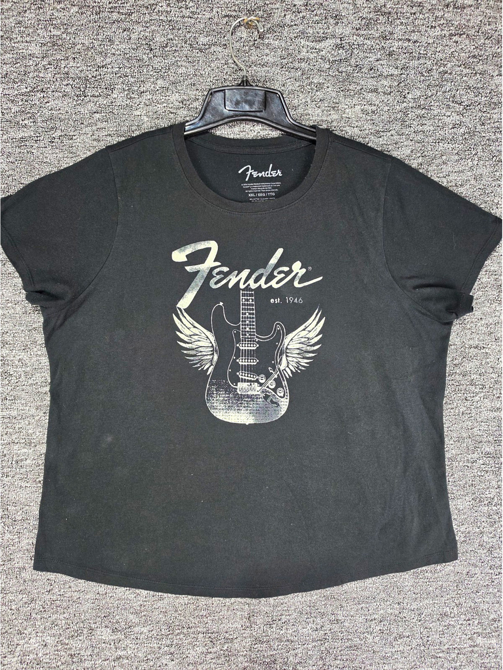 Fender Women's Black Logo Graphic Print Cotton Blend Crew Neck Tee 2XL